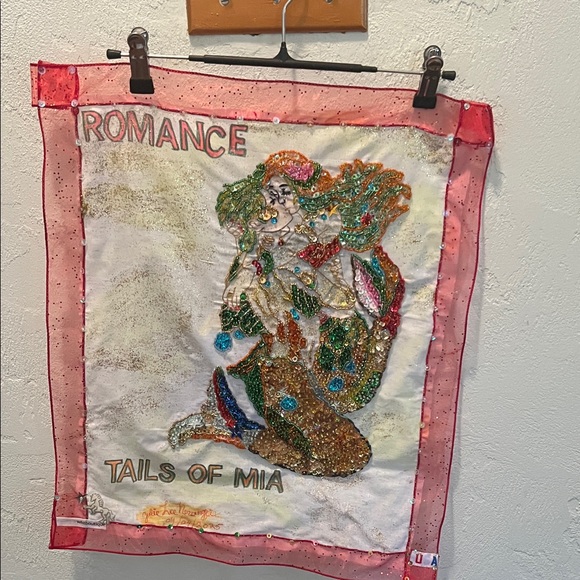 ( 0314) Romance Mermaid/Merman Colorful Beaded Wall Hanging. Unframed”16  X 20” - Picture 5 of 5
